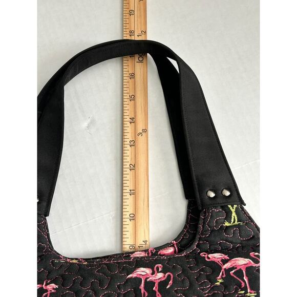 Donna Sharp Quilted Handbag Black Pink Flamingo All Over Print Tote Shoulder Bag - Picture 12 of 16